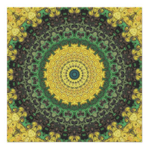 Aardgroene en gele Mandala kaleidoscoop Perfect Poster