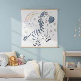 Aardig Cartoon Zebra met Regenboog en Sterren | Wandkleed