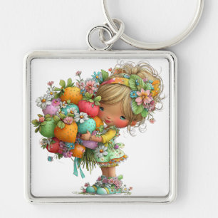 AARDIG DROMERIGE ZOMERMEISJE MET KLEINE BLOEMEN SLEUTELHANGER