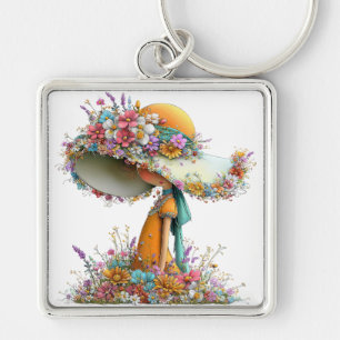 AARDIG DROMERIGE ZOMERMEISJE MET KLEINE BLOEMEN SLEUTELHANGER