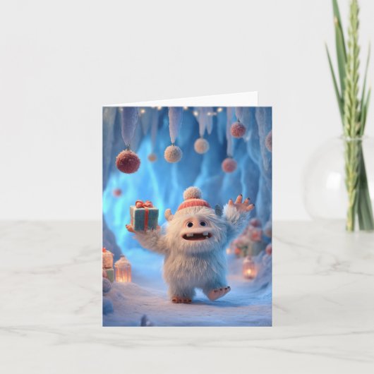 Aardig Fluffig Yeti Wezen dat Viert Feestdagen Kaart (Voorkant)