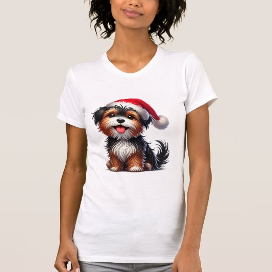 Aardig Hondje Met Kerstman Hoed  T-shirt (Voorkant)