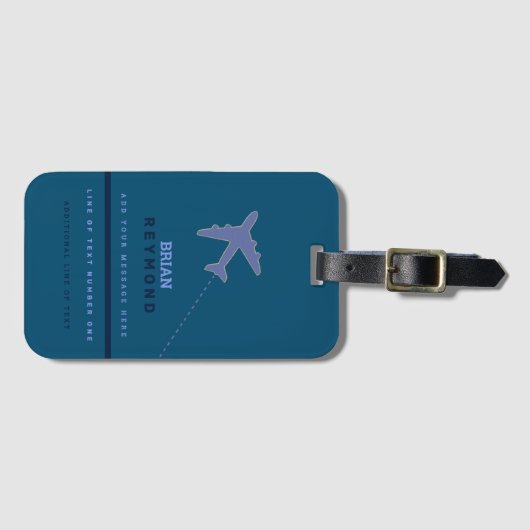 aardig modern mannenblauw luchtreizen bagagelabel (Voorkant (horizontaal))
