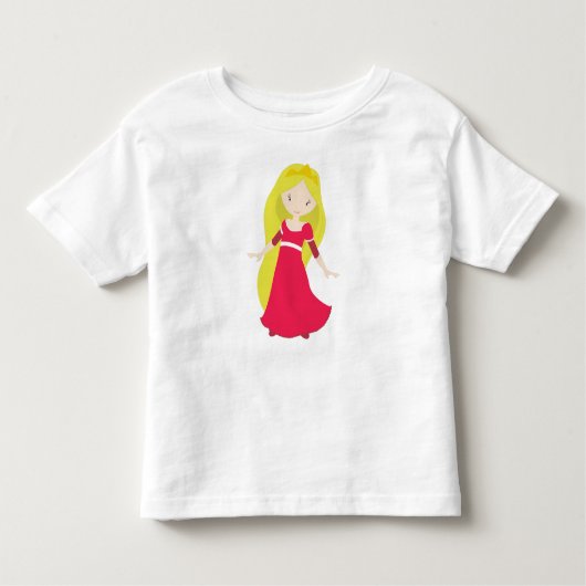 Aardig Prinsesje, Kroon, Blond Haar, Rode Jurk Kinder Shirts (Voorkant)