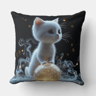 Aardig Witte Kitten met Mystieke Gloed Kussen
