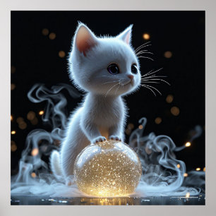 Aardig Witte Kitten met Mystieke Gloed Poster