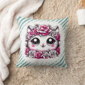 Aardig Witte Kitten met Rozen Kroon Kussen (Deken)
