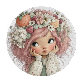 AARDIG ZOMERTHEMA MEISJE MET AARDBEIEN SNIJPLANK