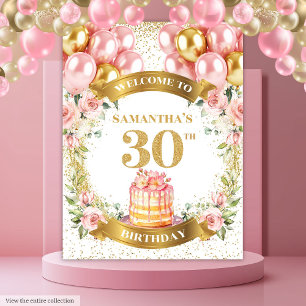 Aardige 30e Verjaardag Blush Gouden Feestdisplay Wandkleed