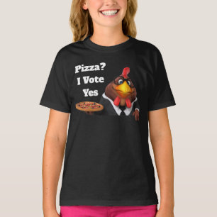 Aardige 3D Universum Schattige Haan Met Pizza T-shirt
