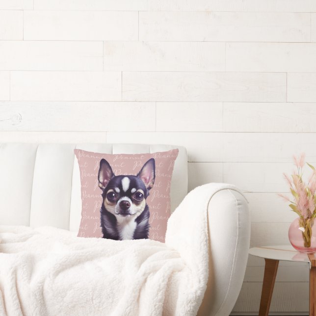Aardige Aangepaste Chihuahua Roze Worp Kussen (Bank)