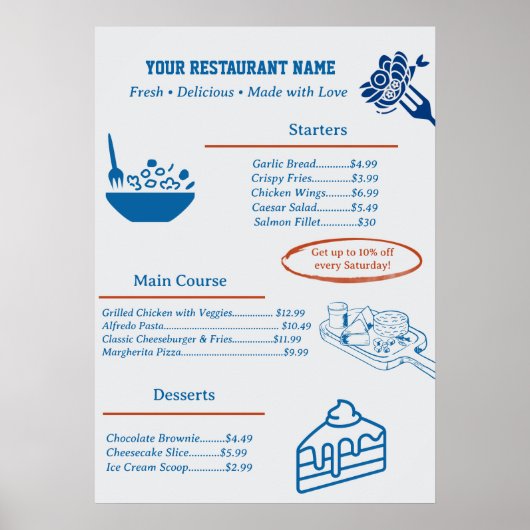 Aardige Aangepaste Restaurant Zakelijk Menu Poster (Voorkant)