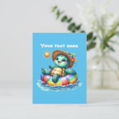Aardige aanpasbare strand zeeschildpad briefkaart (Staand voorkant)