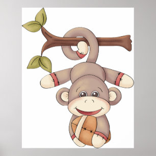 Aardige Aap aan de Hangmat met Voetbal Poster