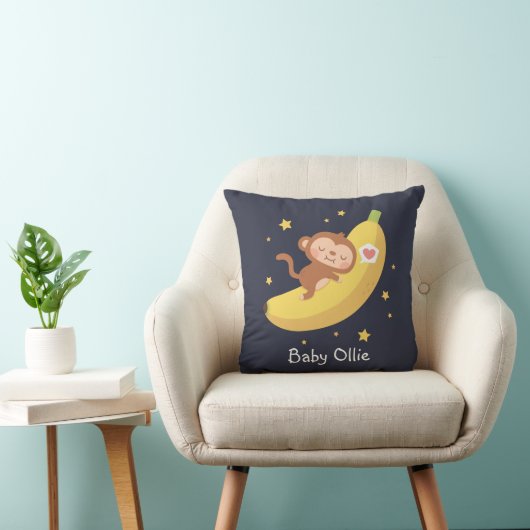 Aardige aap die banaan omhelst, grappige kinderkam kussen (Stoel)