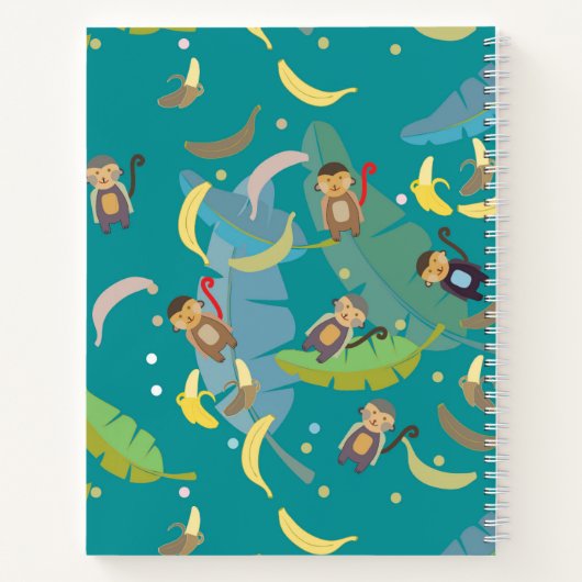 Aardige aap en bananen in boompatroon notitieboek (Achterkant)