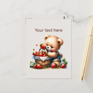 Aardige aardbeiren beer aanpasbaar briefkaart