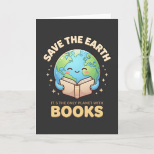 Aardige aarde die een boek leest met een leuke boo kaart