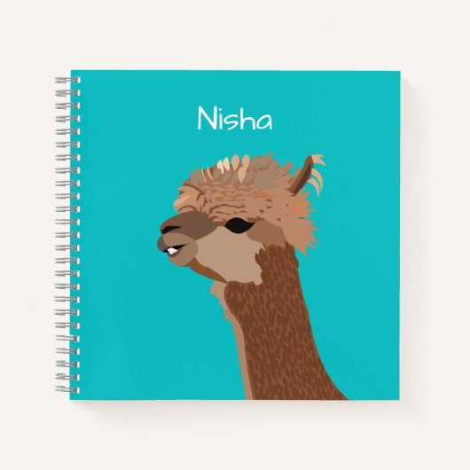 Aardige Alpaca Kinderen Naam Gepersonaliseerd Notitieboek (Voorkant)