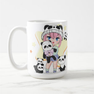 Aardige Anime Meisje Omringd door Panda Speelgoed Koffiemok