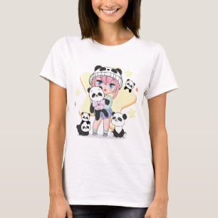 Aardige Anime Meisje Omringd door Panda Speelgoed T-shirt