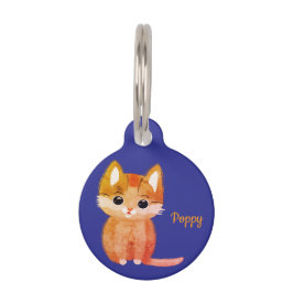 Aardige Aquarel Oranje Kitten Aangepaste Blauwe Huisdierpenning