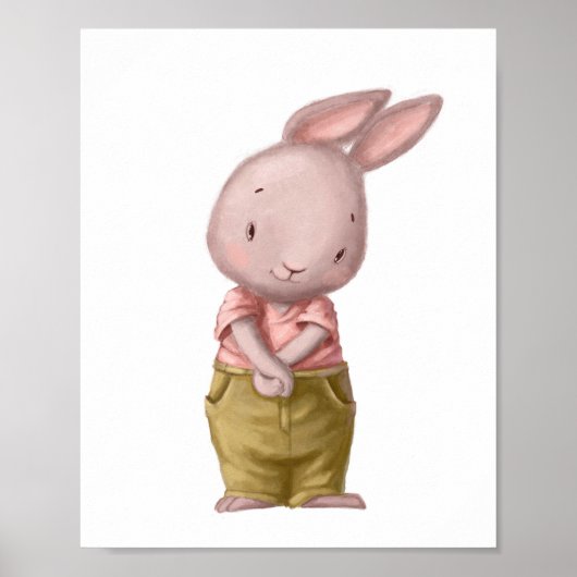 Aardige Aquarel Schattige Jongen Konijn | Muurprin Poster (Voorkant)