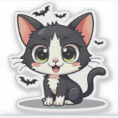 Aardige B&W Kitten – Halloween Pastel Kunst Sticker (Voorkant)