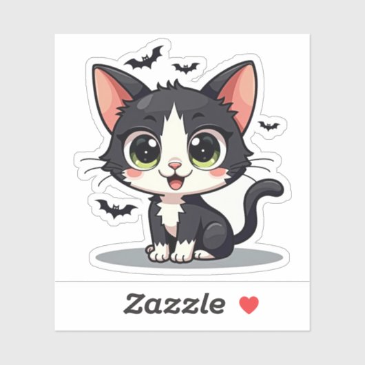 Aardige B&W Kitten – Halloween Pastel Kunst Sticker (Vel)