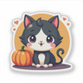 Aardige B&W Kitten – Halloween Pastel Kunst Sticker (Voorkant)