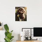 Aardige baby aap zittend op een boom gele bloemen poster (Thuiskantoor)