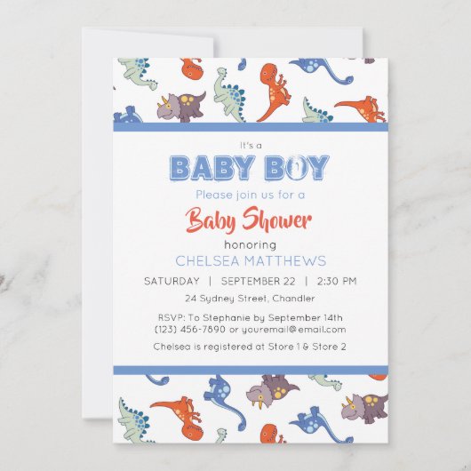 Aardige baby dinosauruspatroonprint gepersonalisee kaart (Voorkant)