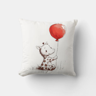 Aardige baby-giraf met rode ballon kussen