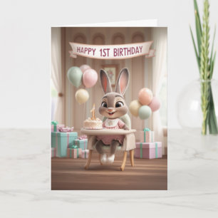 Aardige baby konijn eerste verjaardagsfeestje kaart