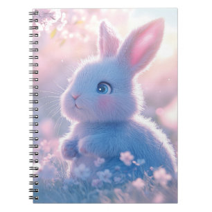 Aardige baby konijn in een veld met bloemen notitieboek