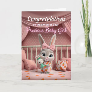 Aardige baby konijn in roze Gefeliciteerd nieuwe b Kaart