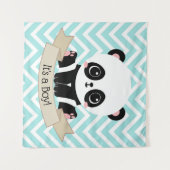Aardige Baby Panda Blauwe Baby Shower Wandkleed (Voorkant (horizontaal))