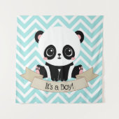 Aardige Baby Panda Blauwe Baby Shower Wandkleed (Voorkant)