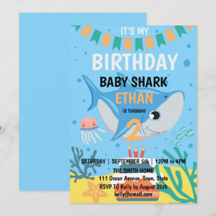 Aardige Baby Shark Verjaardagsfeest Uitnodiging