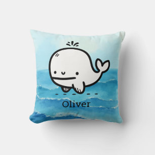 Aardige baby walvis - Kawaii-zeedier lijntekening Kussen