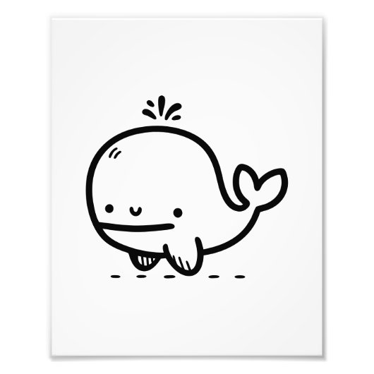 Aardige Baby Walvis - Kawaii Zeewezen Lijntekening Foto Afdruk (Voorkant)