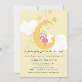 Aardige babymeisjeskonijn Sterren Maan Baby Shower Kaart