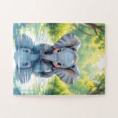Aardige babyolifant en reflectie legpuzzel (Horizontaal)