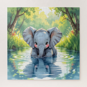 Aardige babyolifant en reflectie legpuzzel