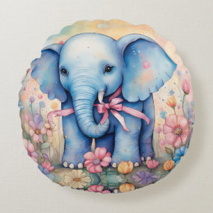 Aardige babyolifant in een pastel tuin rond kussen