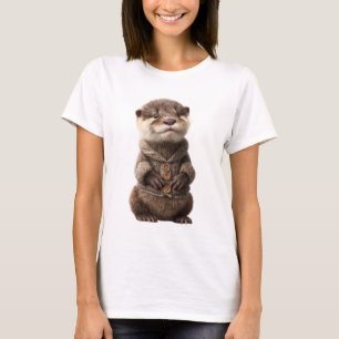Aardige babyotter in een knusse gebreide t-shirt