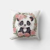 Aardige Babypanda Beer met Bloemen Kussen (Voorkant)
