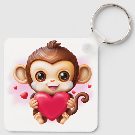 Aardige babysimiaang met een rood hart sleutelhanger (Achterkant)