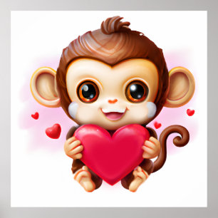 Aardige babyspeen die een rood hart vasthoudt poster