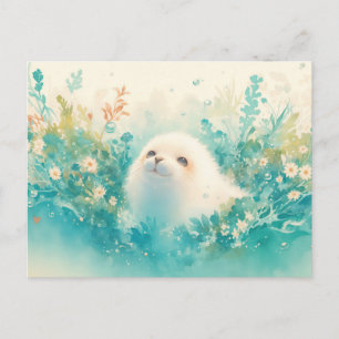 Aardige babyzeehond in waterverfweide briefkaart